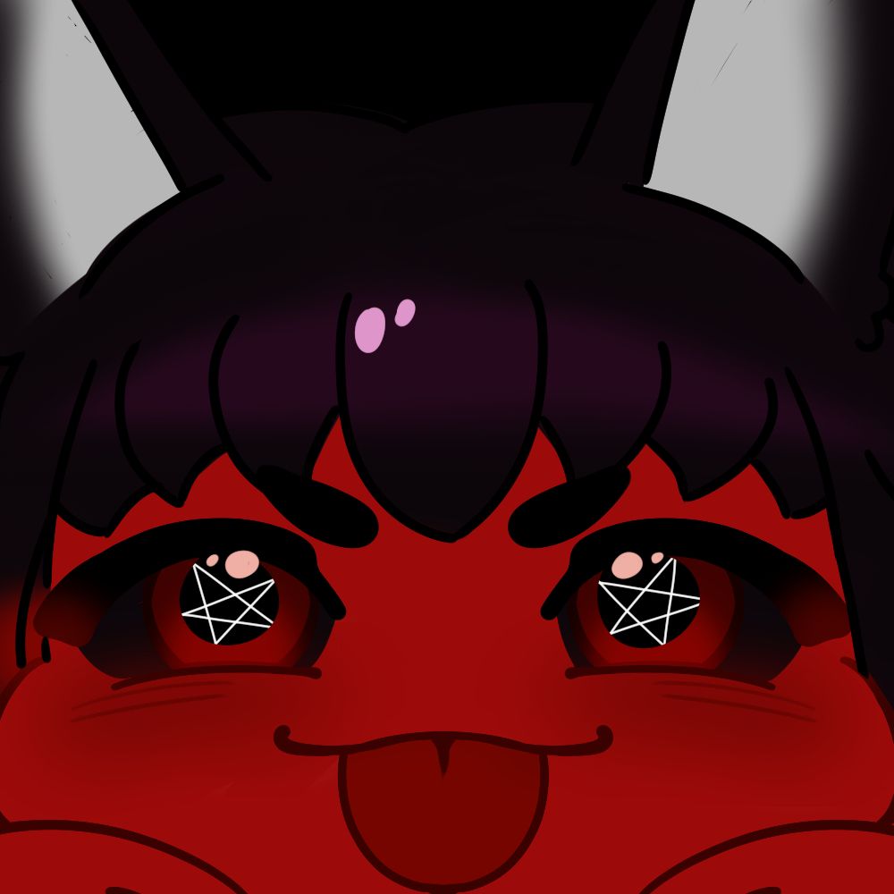 red skinned demon sticking their tongue out