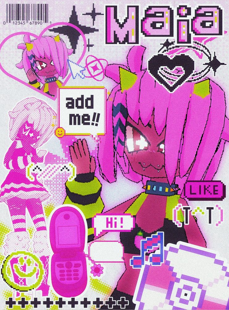 a bright, saturated edit of a low poly 3d model with pink hair in various poses