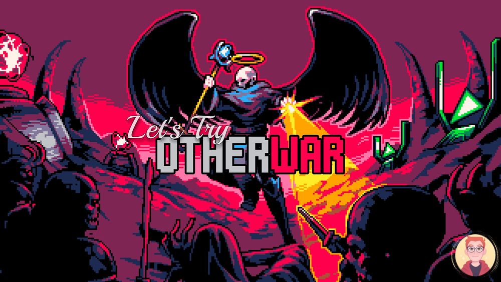 Cover art for the game Otherwar, featuring an angelic humanoid smiting a number of demons, "Otherwar" spread across the middle.