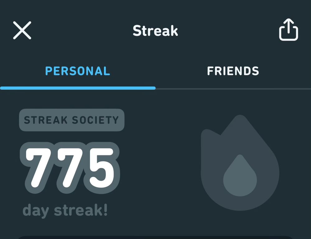 A screenshot of my duolingo streak. 775 days. 