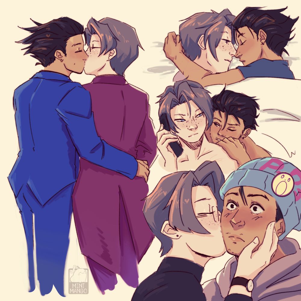 A collections of colored doodles featuring Phoenix Wright and Miles Edgeworth from Ace Attorney (NaruMitsu).