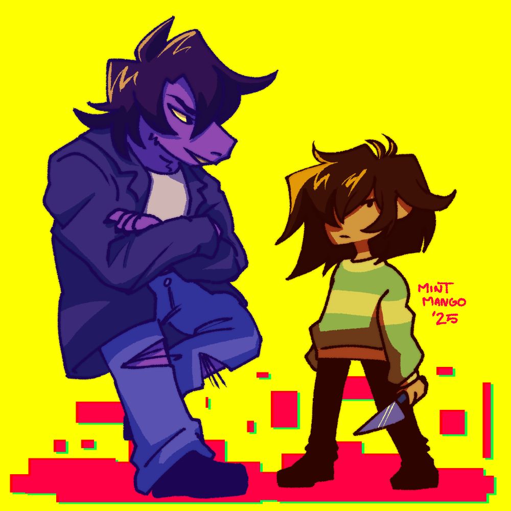 a fan doodle of Susie and Kris from Deltarune.