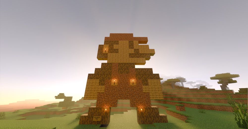 Mario's (or Mr. Retro's) Super Mario Bros. 1 Sprite in Minecraft's RTX lighting.