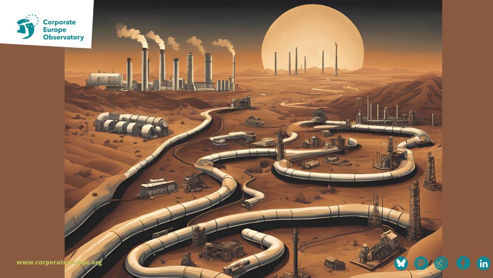 Polluted landscape covered in pipelines and industrial chimneys. 