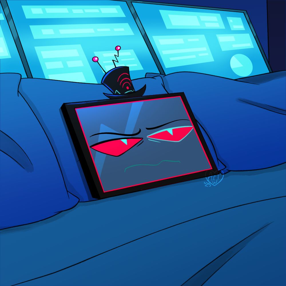 [Panel 4: Cut back to Vox's head, looking bored and displeased.]