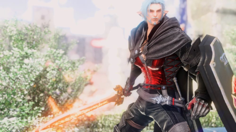 In the present day, Haurchefant assumes the same sword and board ready stance as Herakles.