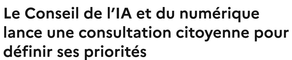 Capture d'écran d'une page du ministère de l'économie "Le Conseil de l’IA et du numérique lance une consultation citoyenne pour définir ses priorités"