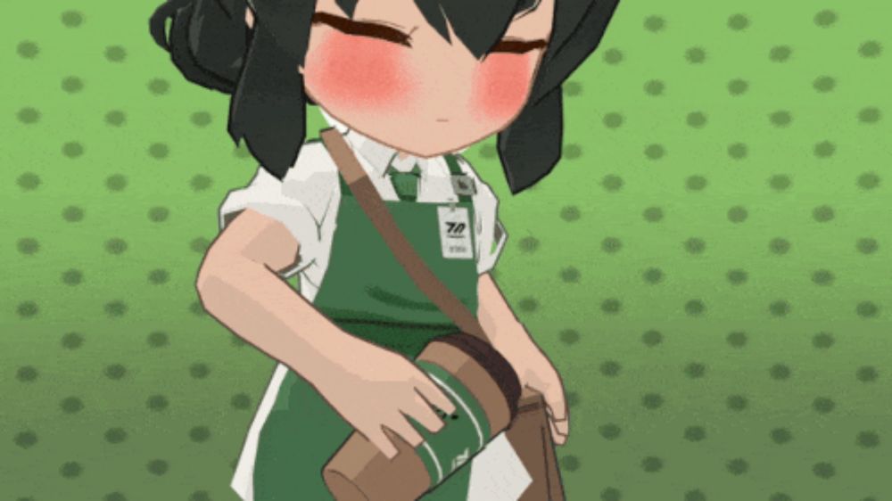 a girl wearing a green apron with a tag that says zoo