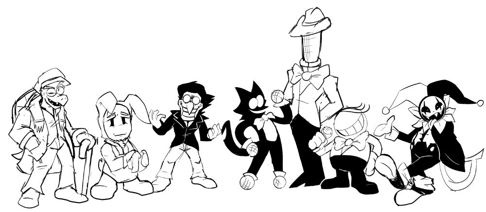 The many “secret” bosses with some exclusions and an odd one out.
From left to right: Gerson, Ramb, Spamton, Cat Mike, Cowboy Mike, Small Mike, Jevil. Ramb was only included as I am a believer that he was supposed to be a boss.