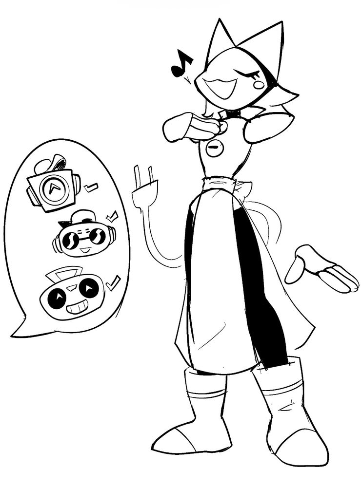 A small doodle of Tasque Manager from chapter 2 seemingly singing as auditioning for the trio of Sweet Cap’n Cakes off screen.