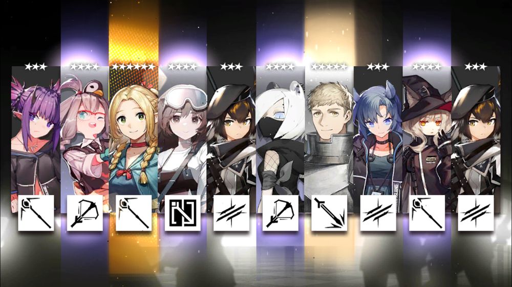 Gacha pull results from the game Arknights, notably featuring Marcille and Laois from Delicious in Dungeon.