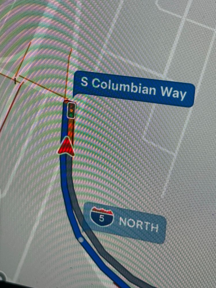 a maps route showing a u turn going from s Colombian Way to I5 North