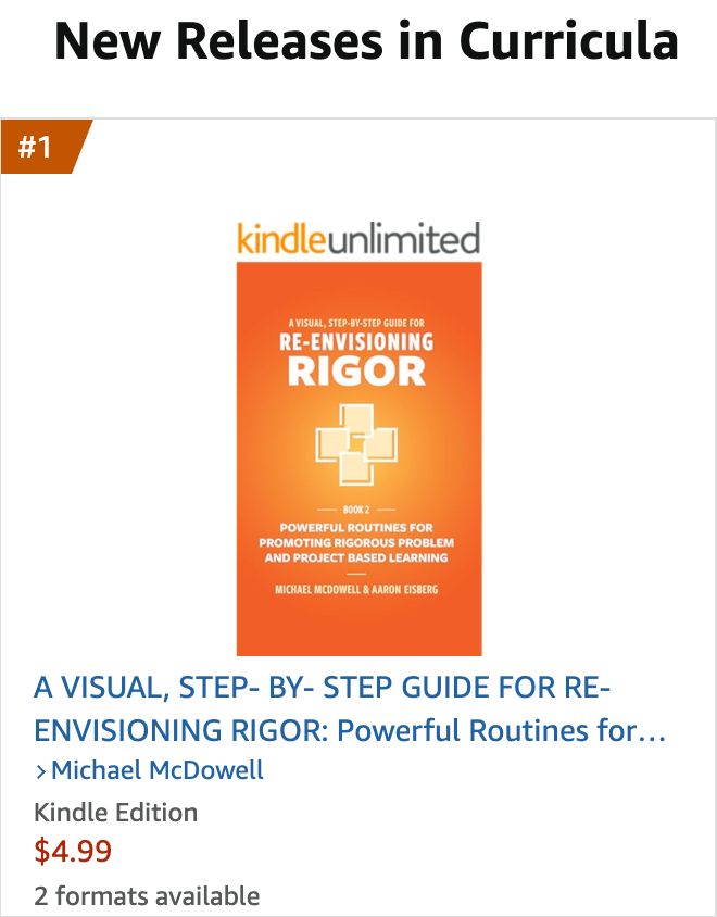 Screenshot of the Amazon page for Re-Envisioning Rigor Book 2, showing it's #1 in Curricula 