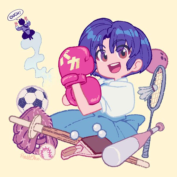Akane in sport gears and Ranma punched and flying away 