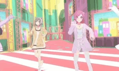 a group of anime girls are standing on a crosswalk in a video game .