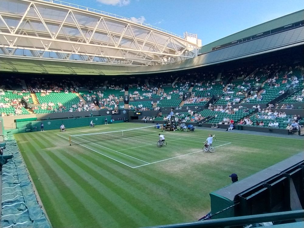 Hewitt and Reid playing Caverzaschi and Oda in the Men's Wheelchair Doubles Semi-Finals on No.1 Court at Wimbledon.