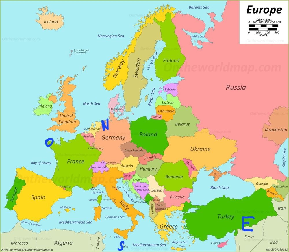 Map de l'Europe avec les destination du post indiqué 