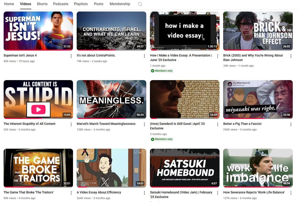The 12 videos I’ve released so far in 2025.