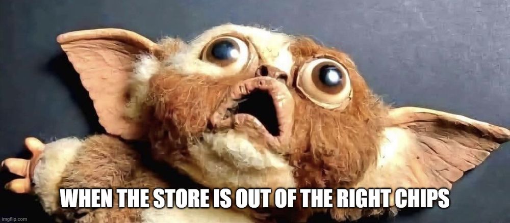 scary petrified gizmo text reads when the store is out of the right chips.