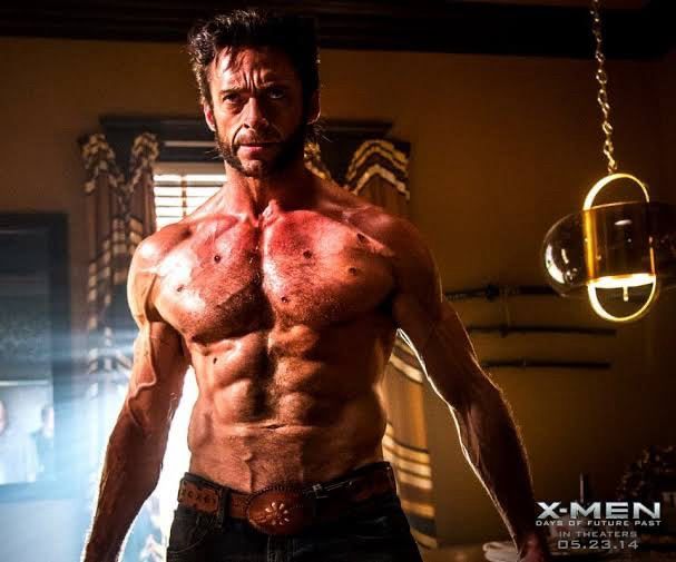 Hugh Jackman in one of the later X-Men movies. 
He is chiseled dehydrated and a mess, but hey!  he looks like a plastic action figure   