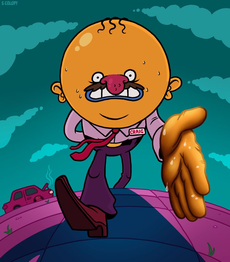 A sweaty man approaches you with his hand outstretched 