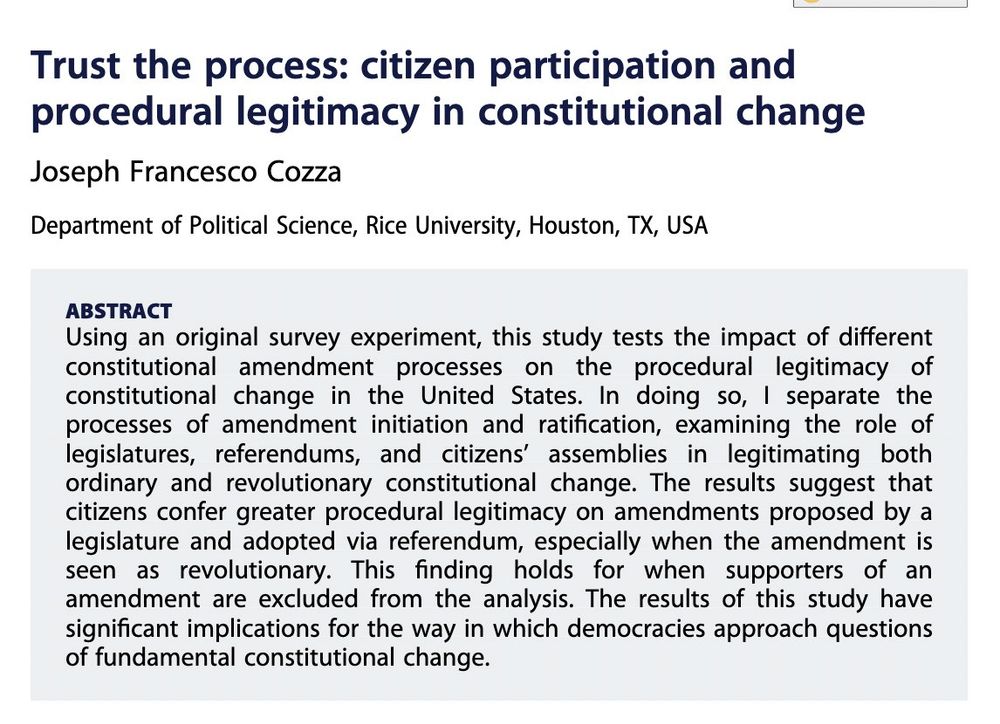 Article Title: "Trust the Process: Citizen Participation and Procedural Legitimacy in Constitutional Change"