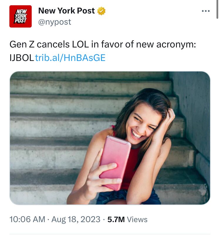 New York Post: Gen Z cancels LOL in favor of new acronym