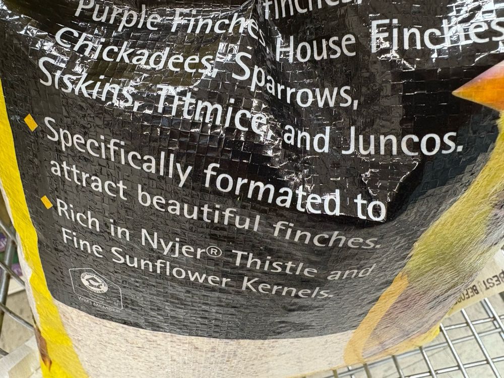 Birdseed that says it’s specifically formulated to attract “beautiful” finches 