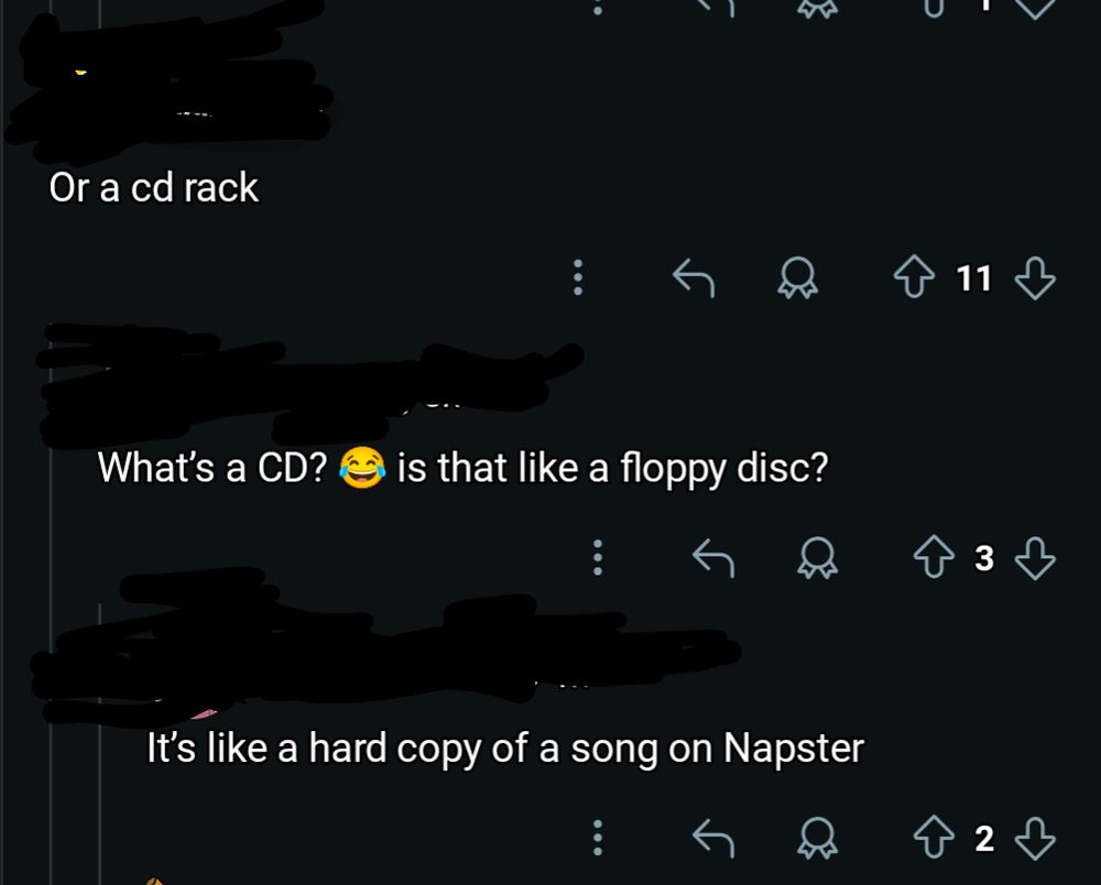 A screenshot from Social Media site Reddit with one person asking what a CD is