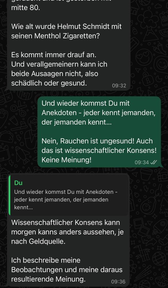 ScreenShot der Konversation mit einem Klimaleugner.