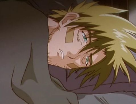 Vash the stampede laying in bed depressed, from that one episode later in the old anime 