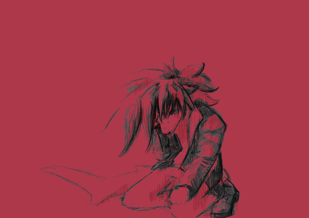 The same illustration as the initial post, but with a light red layer applied underneath the lineart. No blood. Did this on accident and it looked cool.