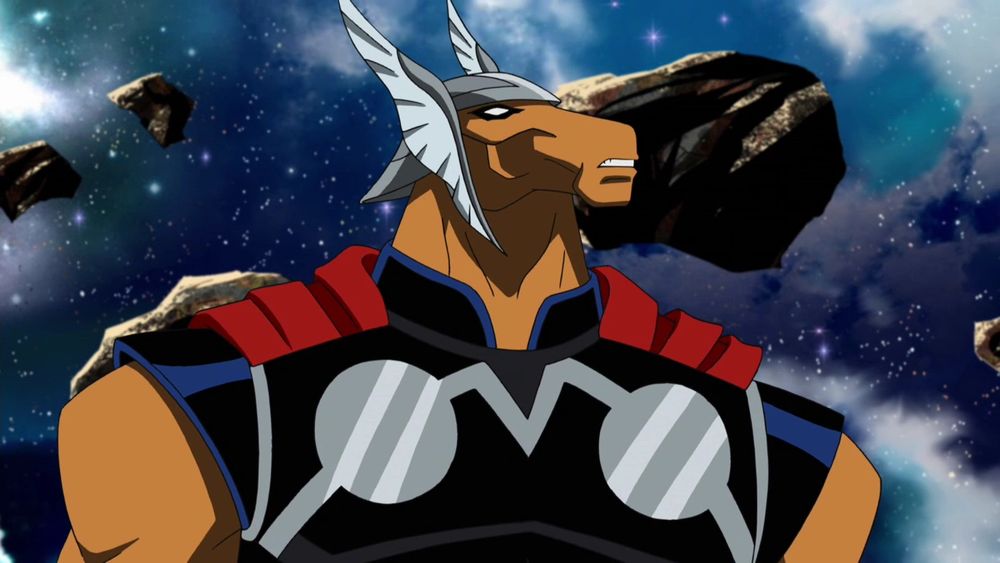 A screenshot of Beta Ray Bill as he appears in Avengers: Earth's Mightiest Heroes.