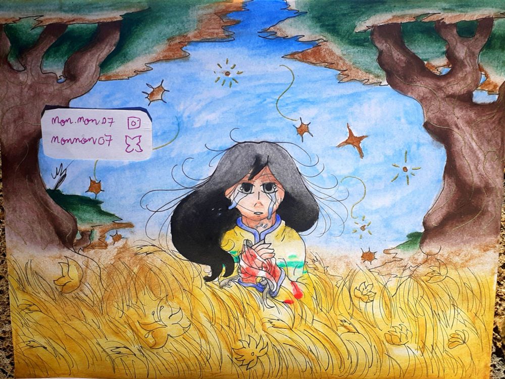 My OC Anastasia. A girl with long black hairs in a golden fields