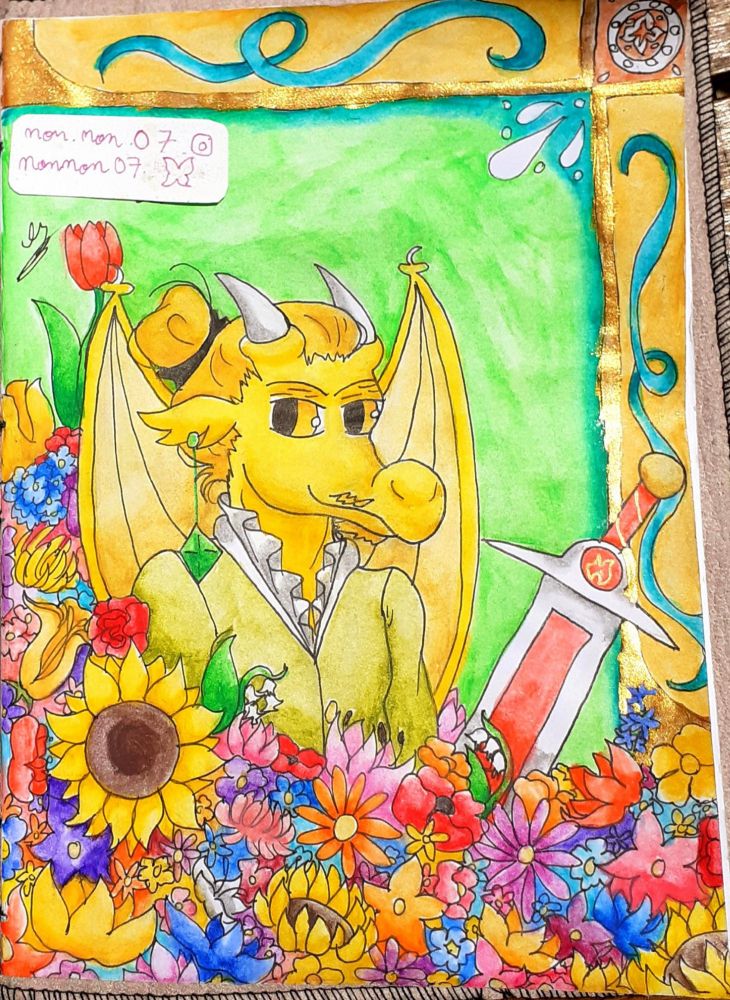 My OC Goldie. A yellow dragon men in flowers 