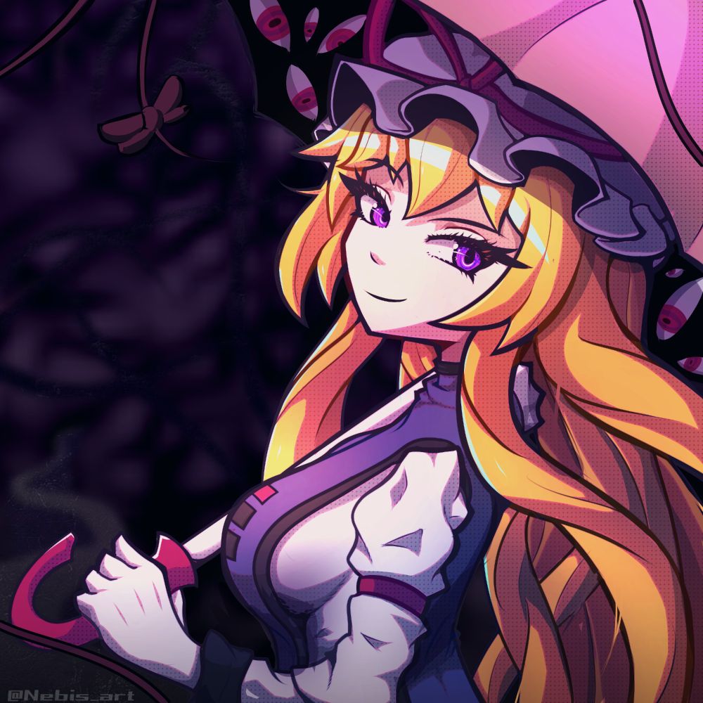 Yukari Yakumo holding her umbrella, while she is in a “twisted” space.