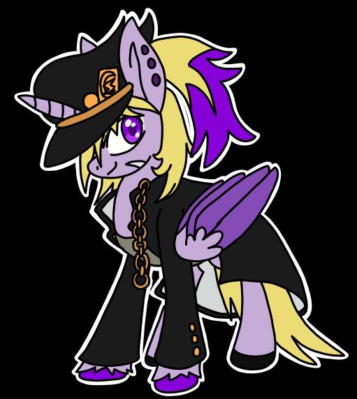 Moon Coral, purple alicorn pony dressed up as Jotaro Kujo from Stardust Crusaders.