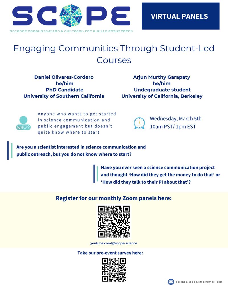A flyer for the SCOPE virtual panel on Wednesday March 5th at 10am PST