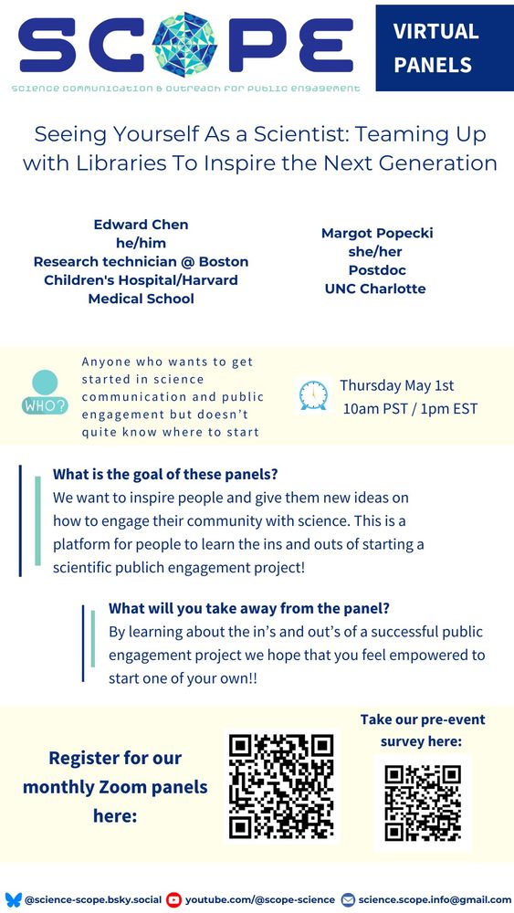 A flyer for the SCOPE virtual panel on Teaming up with Libraries to Inspire the Next Generation.