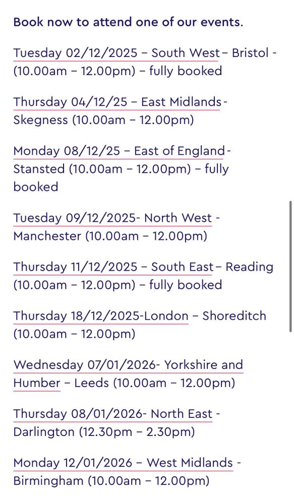 Dates listed from page 