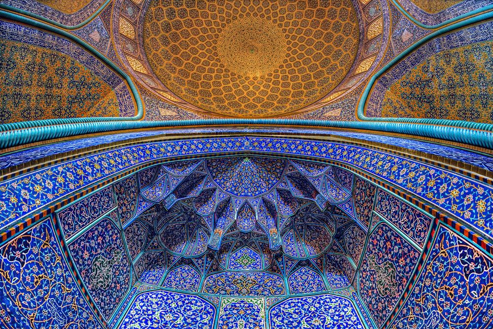 Picture of the Sheikh Lutf Allah mosque interior ceiling in Isfahan, Iran.