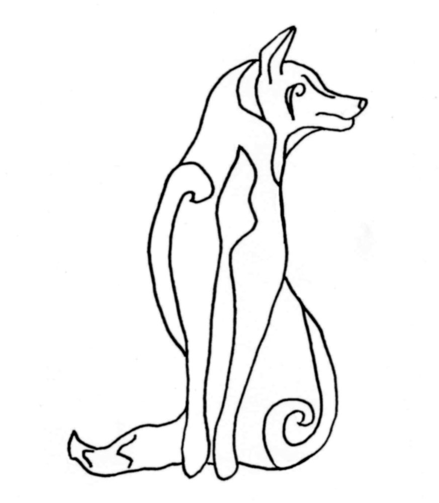 A line drawing of a fox highlighting designs from Scottish rock carvings.