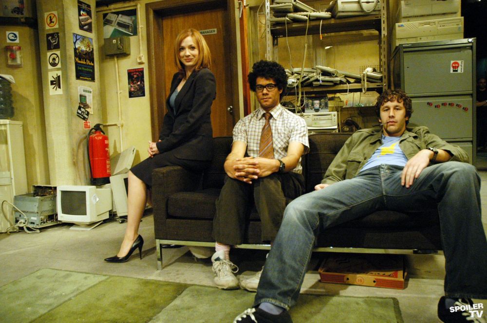 Jen, Moss, and Roy from the IT Crowd. 