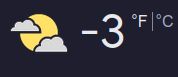 Weather report showing -3 degrees fahrenheit, partly cloudy