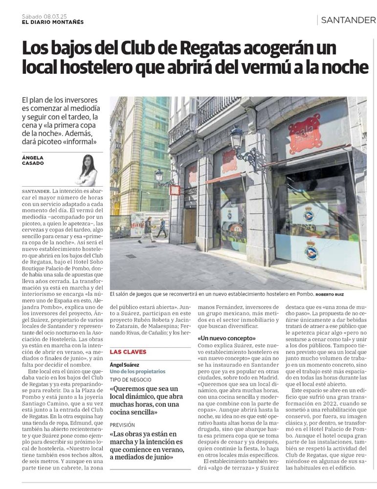 Noticia publicada en El Diario Montañés anunciando la apertura de un nuevo local hostelero del vermú a la noche.