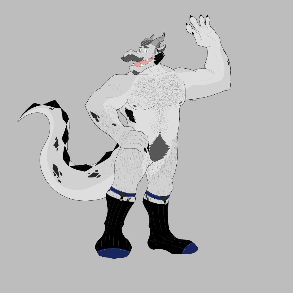 Heimer in just his black blue-tipped dress socks. No underwear at all.