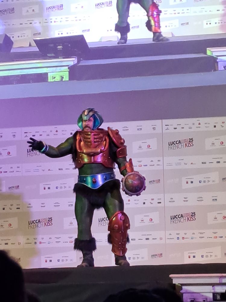 Cosplay performance of Man-at-Arms from Masters of the Universe.
