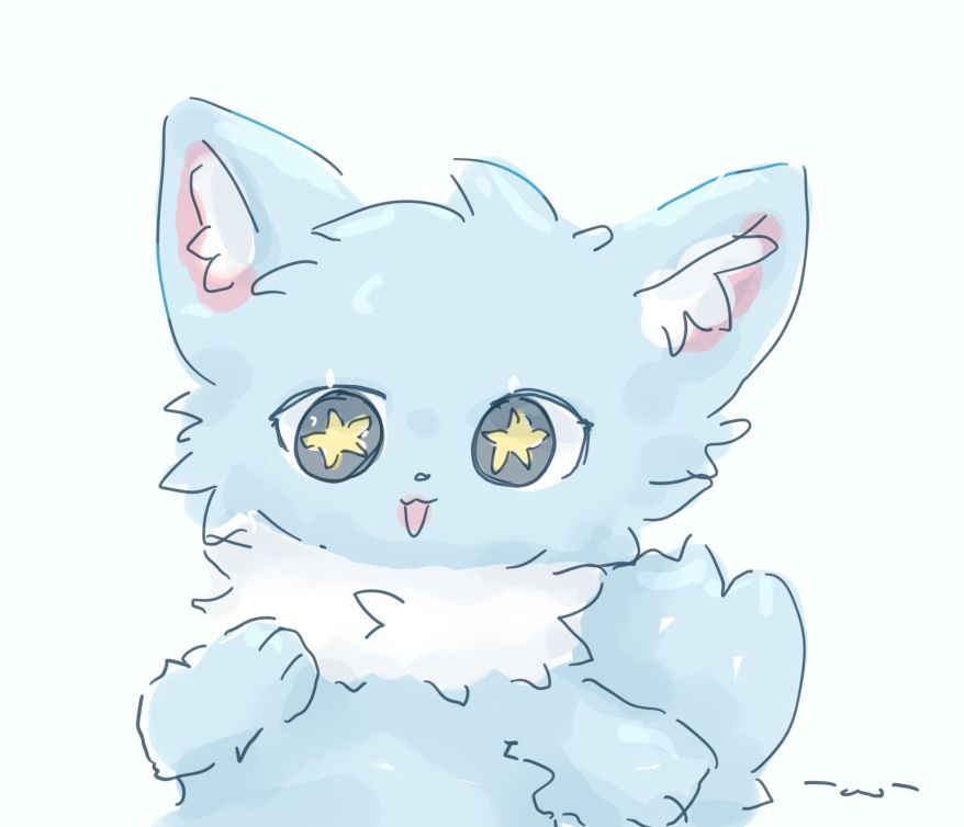 warm up doodle, blue fluffy cat-like creature
