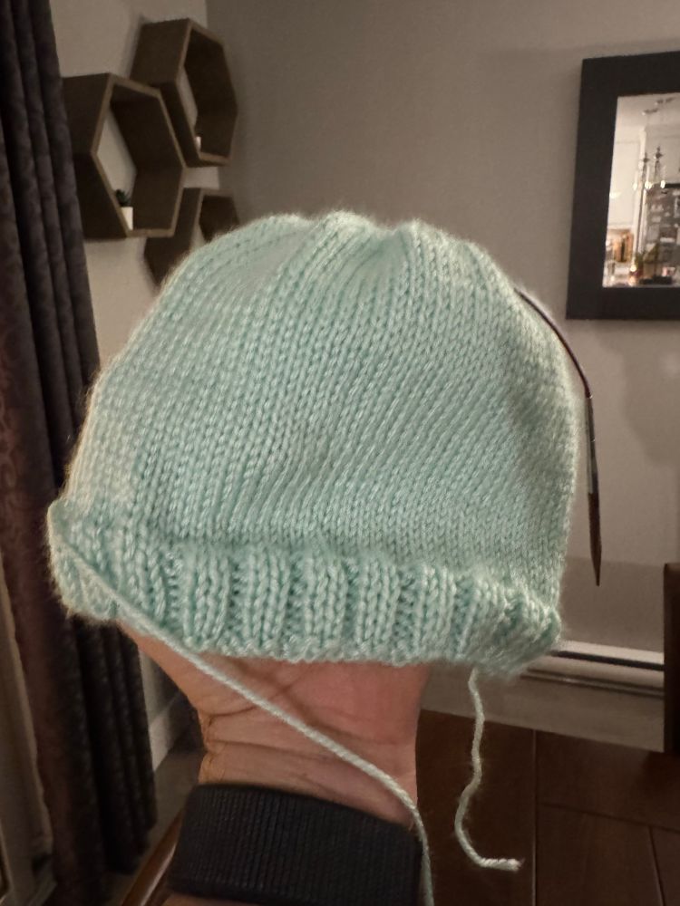 Another angle of a beginner beanie. 
