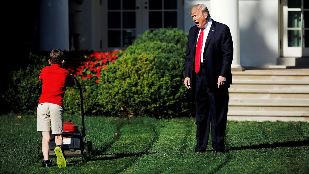trump yelling at some idiot kid who volunteered to mow the white house lawn 